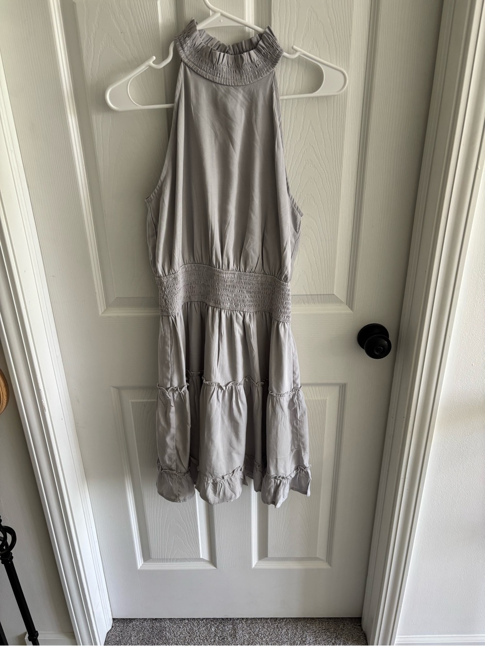 Light Gray Ruffled Halter Tiered Mini Dress